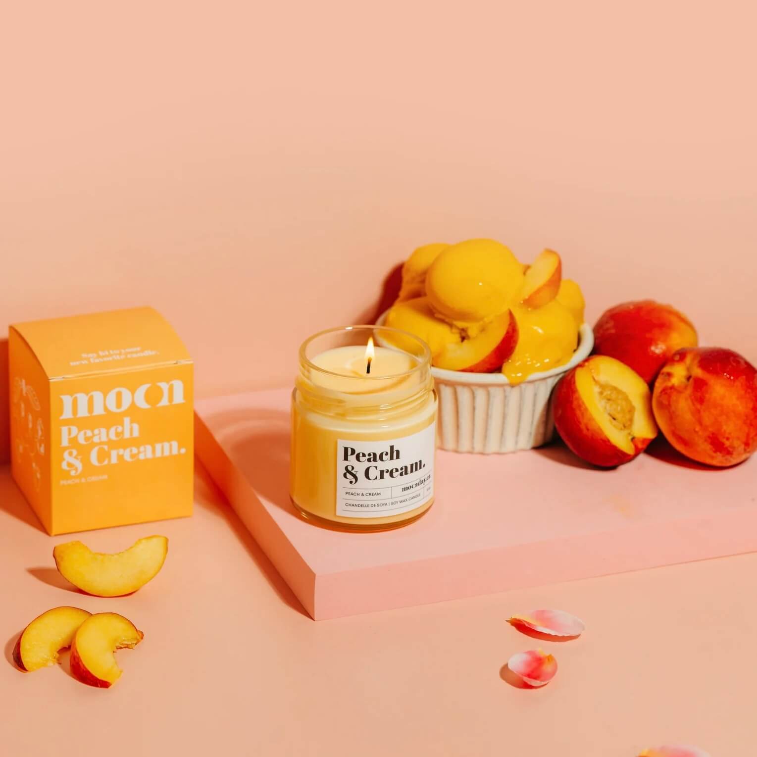chandelle bougie cire soya naturelle pêche crème Moonday 190g