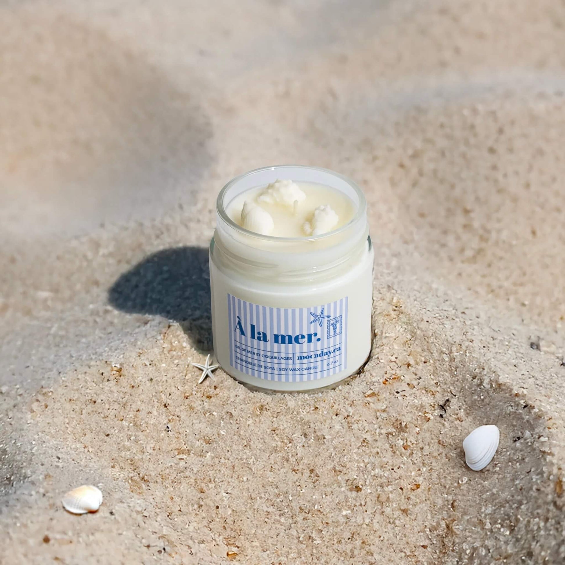 Chandelle bougie à la mer moonday sel coquillage cire soya naturelle