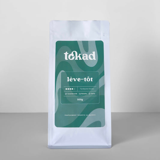 Sac café lève-tôt torréfaction foncé 500g tokad compagnie québécoise