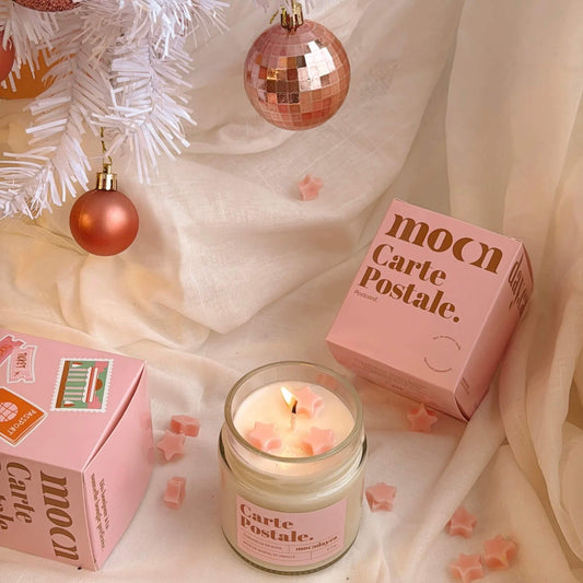 Chandelle bougie cire soya naturelle carte postale vanille moonday