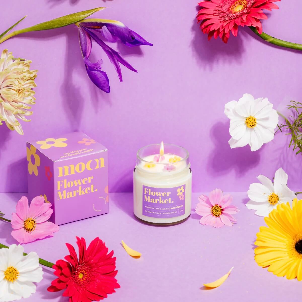 Chandelle bougie cire soya naturelle fleurs floral flower market moonday
