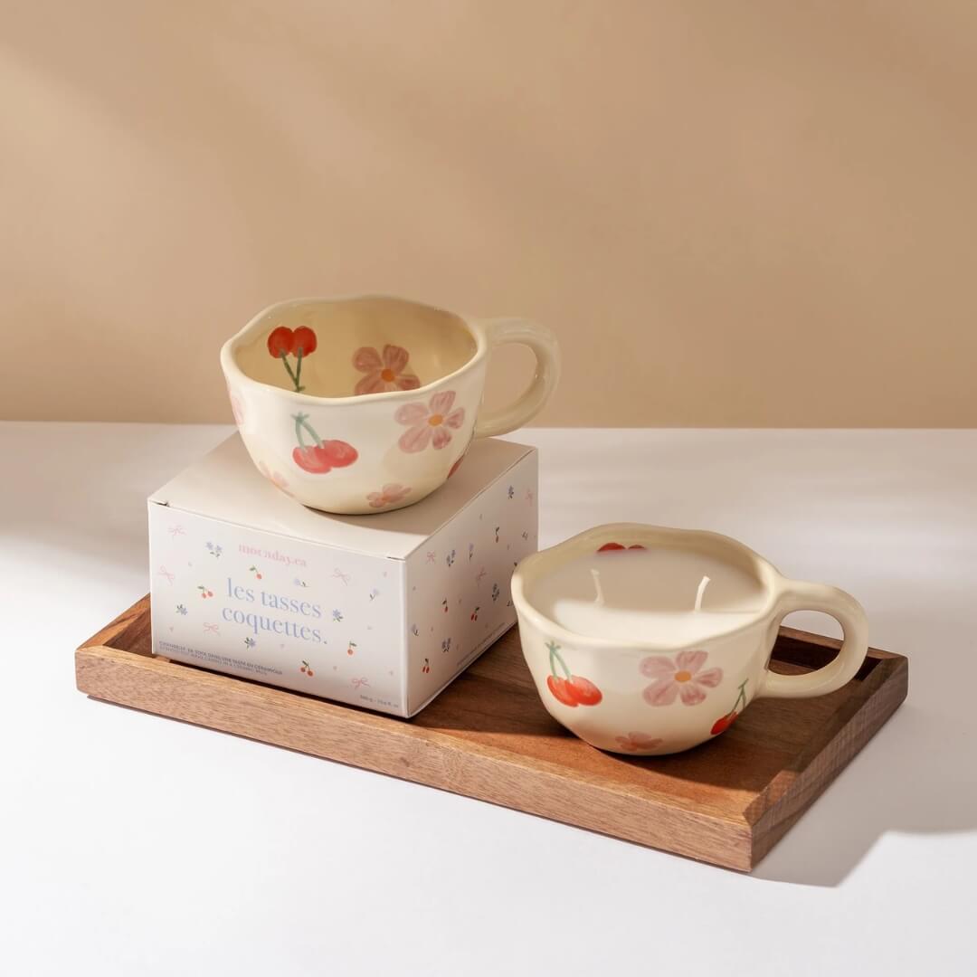 Chandelle bougie tasse coquette moonday cire soya coton frais fleur cerisier