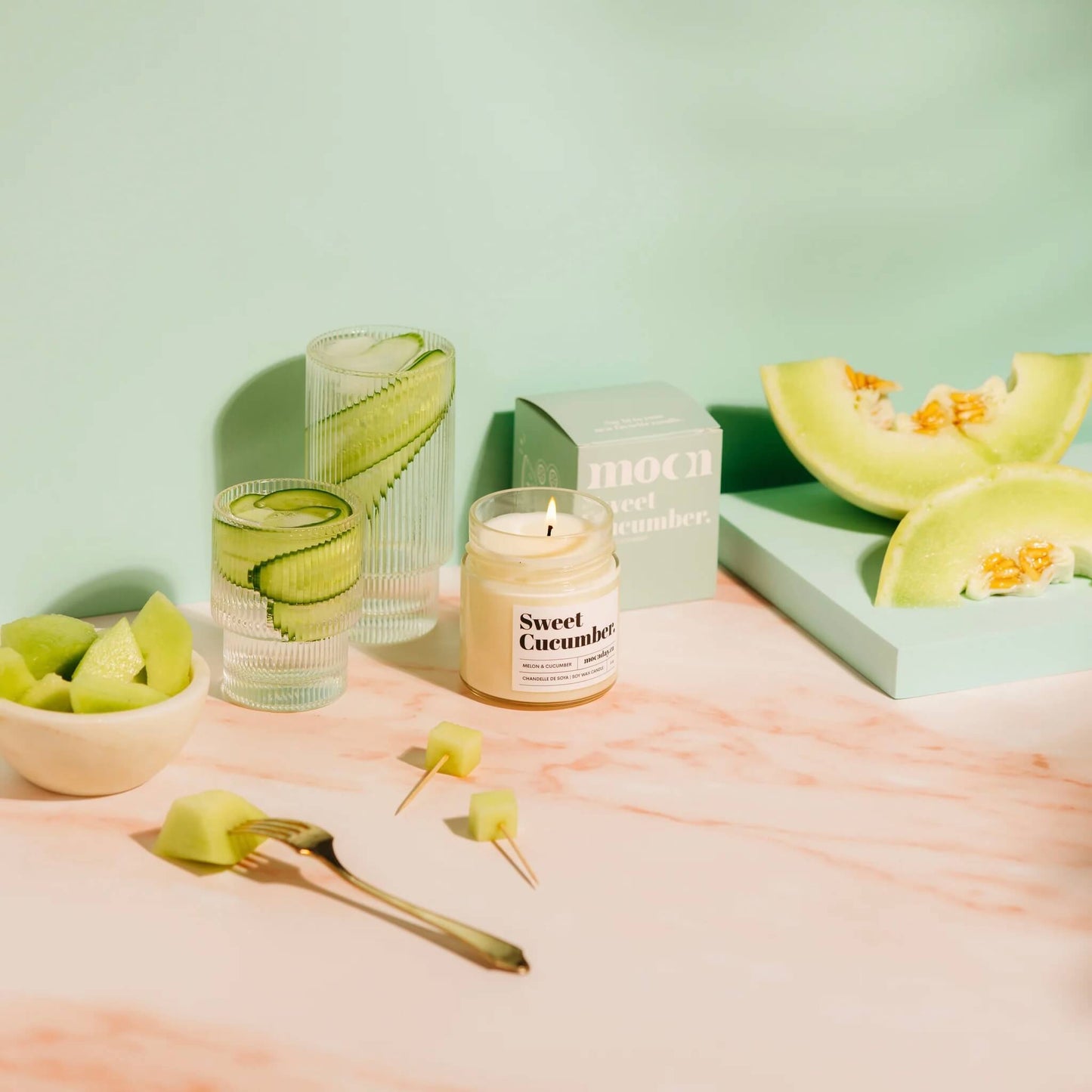 Chandelle bougie concombre melon miel cire soya naturelle moonday