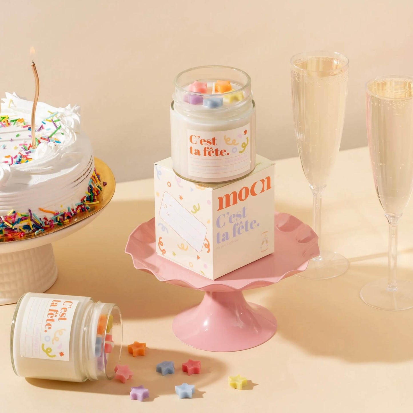 Chandelle bougie c'est ta fête champagne cire soya naturelle moonday